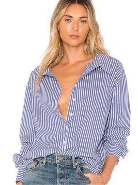L'Academie Blue and White Striped Button Down Shirt-xs